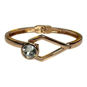 Gold Tone Hinged Bracelet with Rhinestone